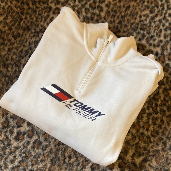 Tommy Hilfiger Quarter Zip Cream Sweatshirt - Picture 2 of 6